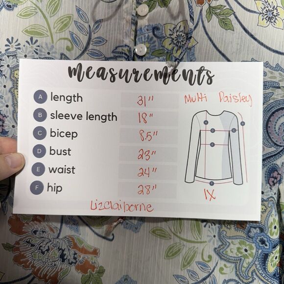 Liz Claiborne Blouse Women’s Size 1X White Multi Paisley Print Top 3/4 Sleeves - Picture 11 of 11